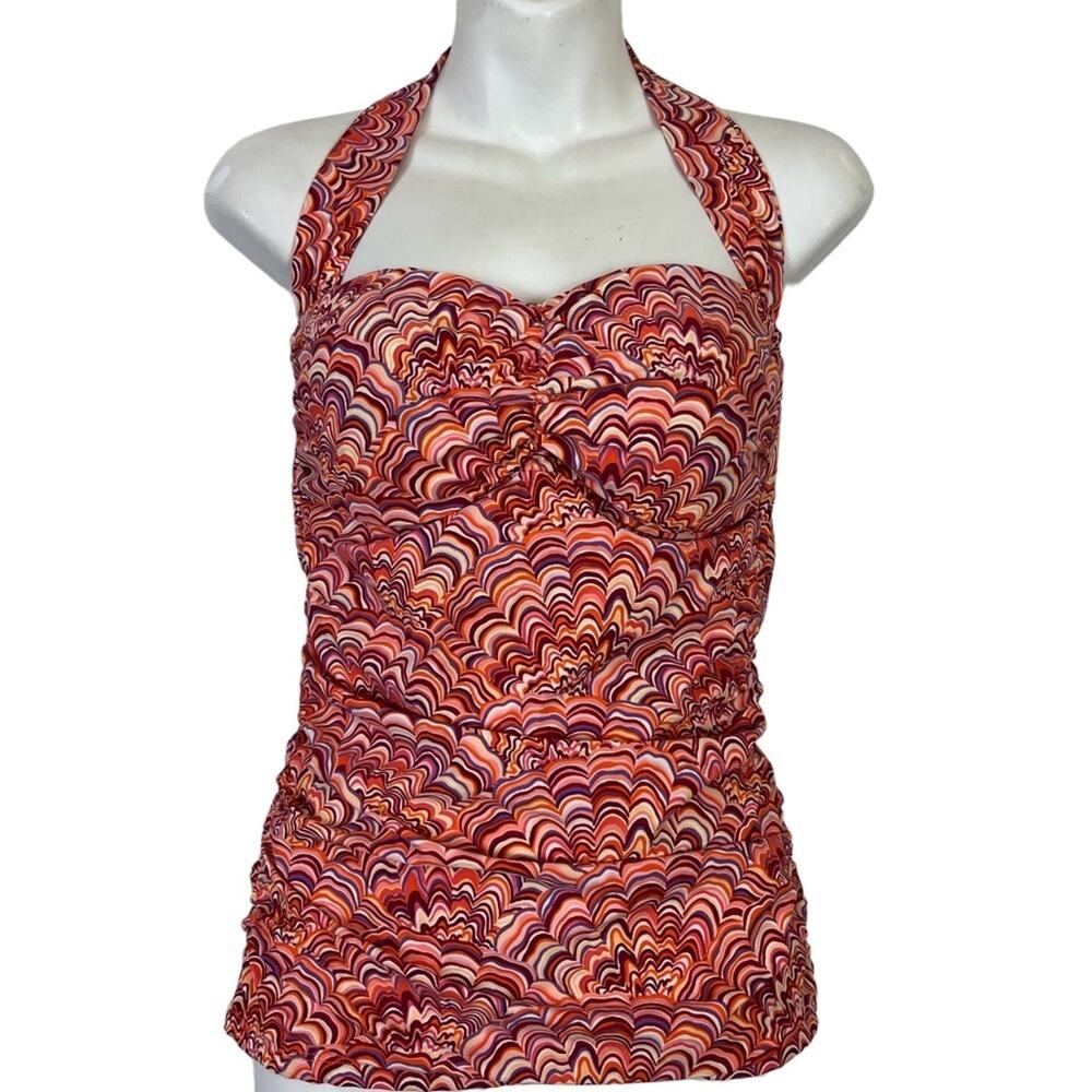 HELEN JON Tankini Halter Top Swimsuit Swim Suit Tank Pink Orange Print sz Small